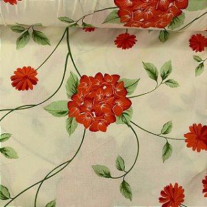 Percal Estampado 180 Fios Fundo Amarelo Clarinho com Floral Laranja