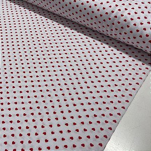 Poliviscose Estampado Fundo Branco Corações Vermelhos