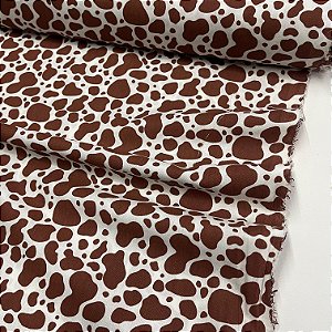 Tricoline Estampada Manchinhas de Vaca Marrom