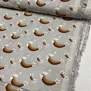 Tricoline Estampada Fundo Cinza Com Arco-Íris e Estrela