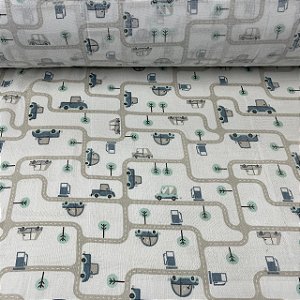 Fralda Dupla Estampada Carrinhos Azuis - Unidade 0,80cm x 0,80cm