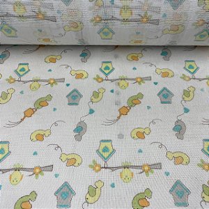 Fralda Dupla Estampada Passárinhos e Casinhas - Unidade 0,80cm x 0,80cm