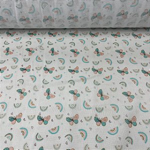 Fralda Dupla Estampada Borboletas e Arco-Íris - Unidade 0,80cm x 0,80cm