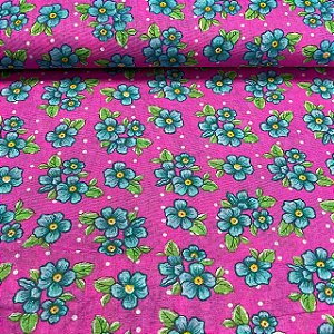 Chita Mini Floral Fundo Rosa Flor Azul