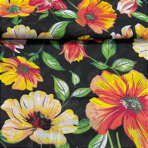 Chita Maxi Floral Fundo Preto Feliz