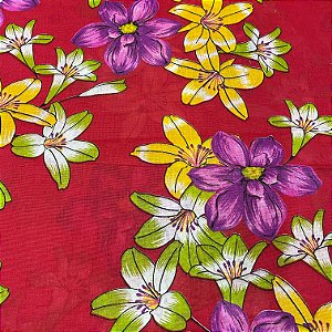 Chita Maxi Floral Fundo Vermelho Lírios