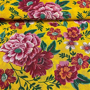 Chita Maxi Floral Fundo Amarelo Rosas