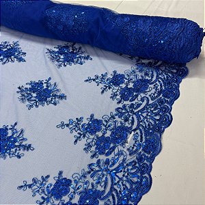 Tule Bordado Cord Spangle Shine Azul Royal