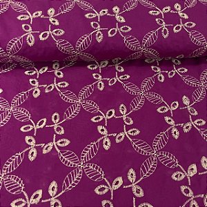 Laise Bicolor Bordada Pink Folhagens