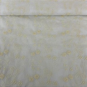 Laise Bicolor Bordada Branca Floral Creme
