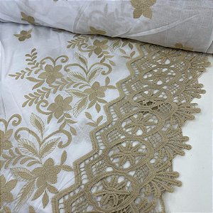 Layse Bordado Barrado Branco Com Bege