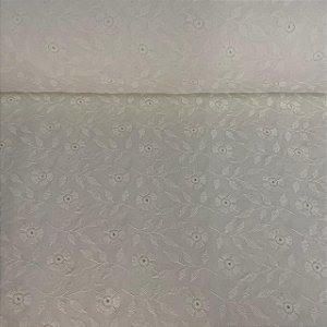 Laise Bordada Off White com Folhagens