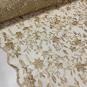 Tule Bordado Nice 1 Dourado
