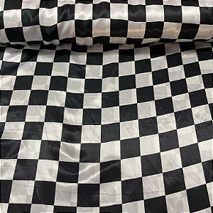 Cetim Estampado Quadriculado Preto e Branco