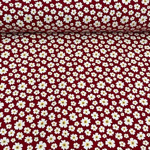 Tricoline Estampada Bahamas Fundo Vermelho Com Florzinhas Brancas