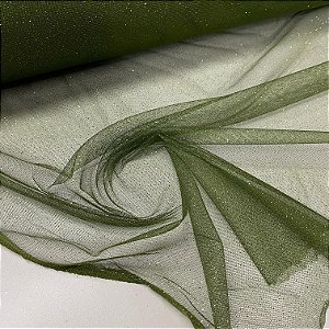 Tule Com Glitter Verde Militar
