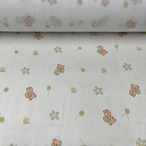 Fralda Dupla Estampada Ursinhos e Abelhas - Unidade 0,80cm x 0,80cm