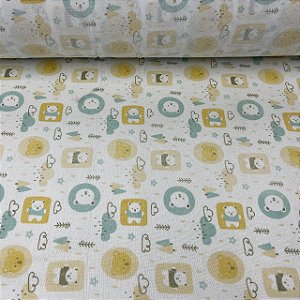 Fralda Dupla Estampada Ursinhos com Nuvens - Unidade 0,80cm x 0,80cm