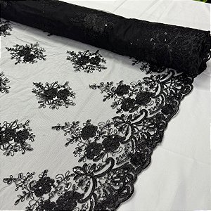 Tule Bordado Cord Spangle Shine Preto
