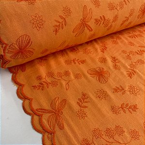 Layse Bordada Laranja com Flores Laranjas