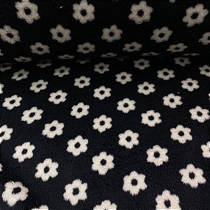 Fleece Pesado Estampado Floral Preto e Branco