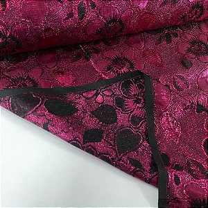 Lame Estampado Floral Rosa e Preto