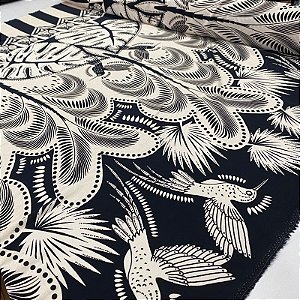 Viscose Digital Nacional Barrado Com Floral e Passaros