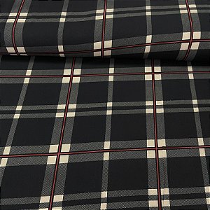 Viscose Estampada Xadrez Preto, Bege e Cinza