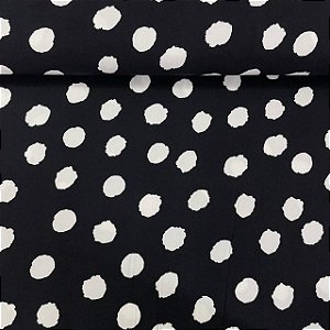 Viscose Estampada Fundo Preto com Poá Grande Branco
