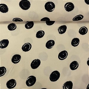 Viscose Estampada Fundo Bege com Poá Preto