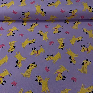 Viscose Estampada Fundo Lilás com Caramelos e Borboletas