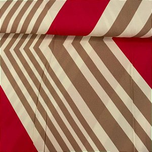 Viscose Estampada Listrado Bege e Vermelho