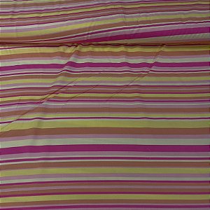 Viscose Estampada Listrados Tons de Rosas, Bege e Amarelos