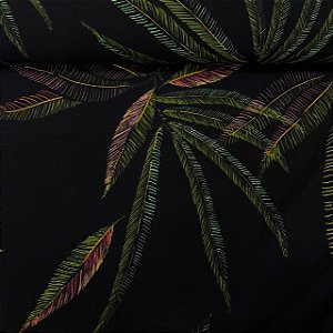 Viscose Estampada Fundo Preto com Floral Grande Verde