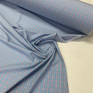 Tricoline Fio 40 Galles Xadrez Azul Claro e Rosa
