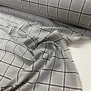Tecido Natural Camisaria Luhi Linho e Algodao Xadrez Cinza