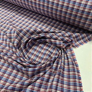 Tricoline Fio Tinto Oxford Xadrez Azul e Vermelho
