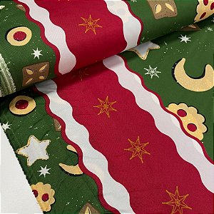 Oxford Estampado de Natal Barrado Vermelho com Biscoitos
