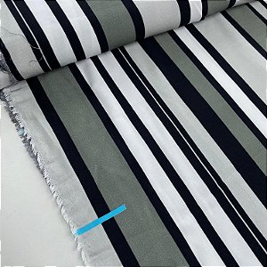 Viscose Estampada Listras Brancas, Pretas e Cinzas