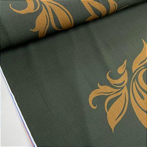 Viscose Estampada Fundo Verde com Floral Dourado