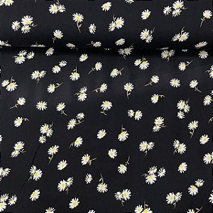 Viscose Estampada Fundo Preto com Margaridas