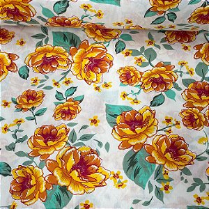 Percal Estampado 180 Fios Floral Laranja