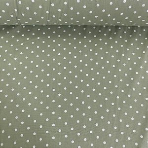 Percal Estampado 180 Fios Fundo Verde Poá Miudinho Branco