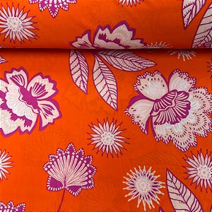 Liganete Estampada Fundo Laranja e Floral Rosa e Branco