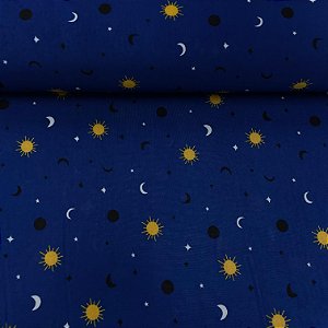 Liganete Estampada Fundo Marinho com Luas, Estrelas e Sol