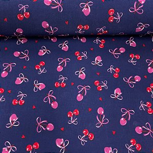 Liganete Estampada Fundo Marinho com Cerejas e Laços