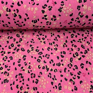 Liganete Estampada Fundo Rosa com Manchinhas Pretas e Florzinhas