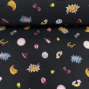 Liganete Estampada Fundo Preto com Joaninhas e Frutas