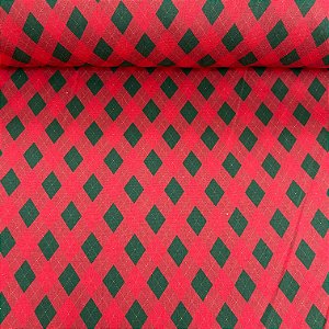 Tricoline Estampada de Natal Xadrez Vermelho e Verde