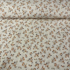 Tricoline Estampada Bahamas Fundo Bege Com Florzinhas Laranjas E Amarelas